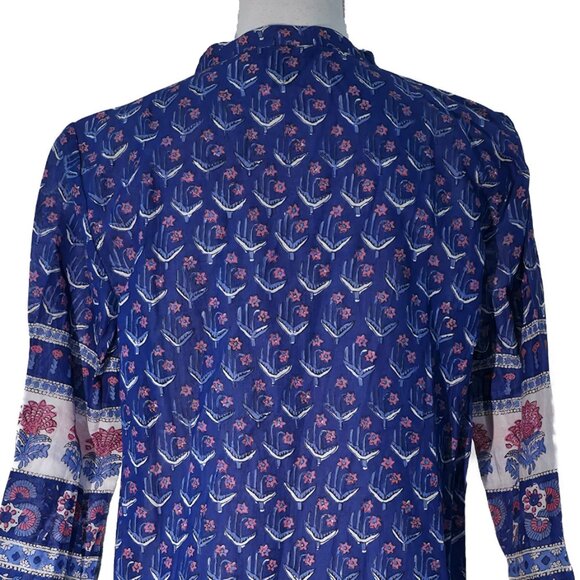 J. Crew Cotton Voile Tunic Swim Cover-Up in Floral Block Print with Fringe - Picture 6 of 9